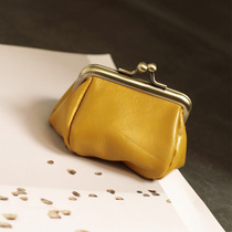 New Retro China Wind Headwind Layer Cow Leather Oil Lapi Genuine Leather Retro Buckle Zero Wallet Coin Ornament Bag Woman