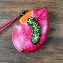Handmade Genuine Leather Zero Money Bag Creative Gift Cow Leather Key Bag Small Money Bag Handpainted Bag Cartoon Bag Coin Bag card bag