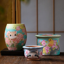 Jingdezhen mose ink color hand-painted boutique big group master old pile succulent plant flowerpot glaze burned breathable