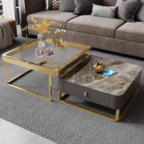 Light luxury simple glass bright rock board size coffee table combination small apartment living room storage telescopic square coffee table table