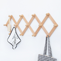 Hanger telescopic log hanger telescopic cloak holder in door hanging clothes hook free of punching hooks solid wood row hook wall
