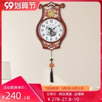 New Chinese wall clock living room silent swing solid wood big clock Chinese style bedroom creative fashion personality Wall watch