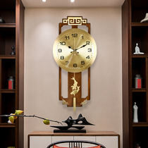 New Chinese wall clock Pure copper watch living room household fashion light luxury high-end atmosphere Chinese style wall clock hanging watch