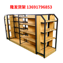 Steel-wood combined shelf Supermarket convenience store container double-sided Nakajima pet snack shop multi-layer structure display rack