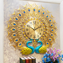 Watch peacock wall clock Living room household fashion creative Phoenix wall clock wall clock mute quartz clock Chinese style