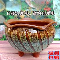 Jingdezhen pure hand-burst wheat rice stone large-caliber flowerpot ceramic old pile master boutique breathable coarse pottery