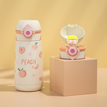 Childrens thermos cup with straws 316 stainless steel baby kindergarten water cup Primary School students female kettle straight drink double lid