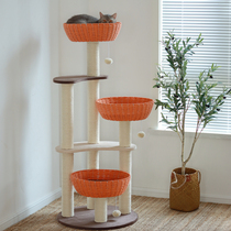 Export Japanese cat climbing frame knitted cat and cat tree integrated rattan Sword Hemp Multilayer Cat Grip cat cage Shunfeng