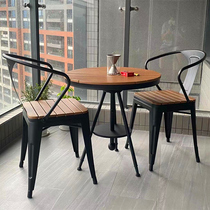 Anticorrosive wood balcony tables and chairs outdoor leisure villa coffee milk tea shop courtyard waterproof plastic wood tables and chairs combination kit