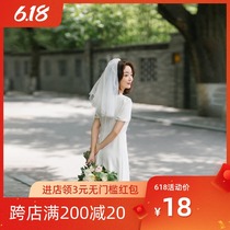 双层短款领证拍照头纱新娘婚纱头纱头饰超仙森系网红拍照白色头纱