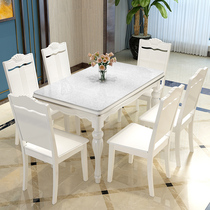 European-style solid wood dining table and chair combination simple modern small apartment table rectangular tempered glass household rice table