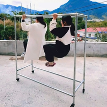 Balcony drying rack floor water pipe galvanized steel pipe cold drying double pole rack indoor outdoor household hanging clothes mobile wheel
