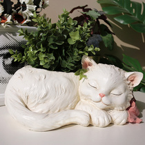 May a self-supporting cute cat flower pot animal cat flower pot resin literary kitten flower arrangement green plant multi-meat flower pot