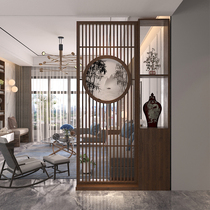 New Chinese screen porch partition living room entrance fashion simple modern hollow solid wood shelf cabinet