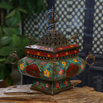 Chinese home interior sandalwood incense burner Antique Ming and Qing Court style ornaments Pure copper cloisonne square Suzaku furnace