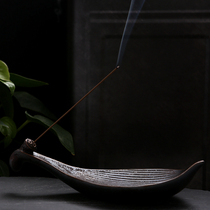 Home Tea ceremony Indoor Sandalwood stove Japanese-style coarse pottery petal line incense seat Tower incense vessel Retro rust glaze Lotus incense plug