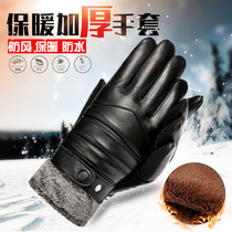 Mens winter warm leather gloves Riding cold-proof plus velvet thick windproof waterproof touch screen cycling motorcycle gloves