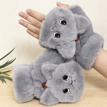 Gloves women winter plus velvet padded plush Japanese cute ins cartoon autumn and winter cycling warm flip cover