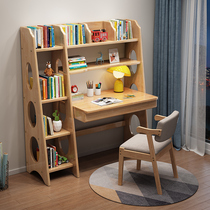 Children Learning Table Chairs Solid Wood Desk Bookshelves Combination Integrated Home Bedroom Children Room Students Writing Desk
