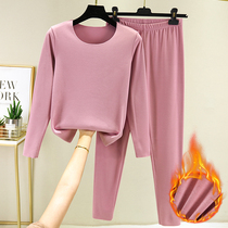  German velvet self-heating warm suit womens autumn and winter double-sided plus velvet thickening bottoming shirt autumn clothes autumn pants brushed two-piece set