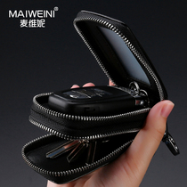 Real Cow Leather Car Key Bag Mens Double Zipper Bag Lady Fashion Waist Hanging Lock Spoon Bag Lovers Home Key Cover Small