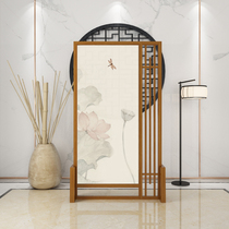 New Chinese-style entrance screen partition wall solid wood light luxury small living room bedroom entrance shielding grille gauze