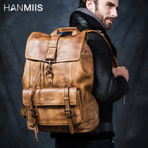 HANMIIS NEW HEAD LAYER COW LEATHER LARGE CAPACITY DOUBLE SHOULDER BAG TRAVEL BAG FULL LEATHER MEN BACKPACK Backpack Bag