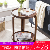 Movable small coffee table with wheel side table round living room sofa side table solid wood simple modern home creative corner table
