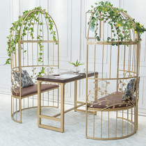 European wrought iron bird cage seat restaurant semi-round sofa card holder milk tea shop dessert shop coffee shop table and chair combination