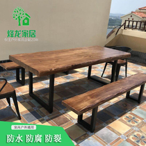 Outdoor solid wood tables and chairs courtyard balcony outdoor dining table and chairs combination outdoor dining table terrace garden anticorrosive wood tables and chairs
