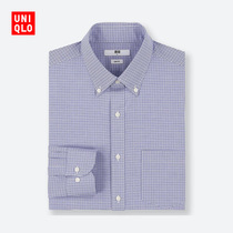 Men's worsted elastic fit plaid shirt (long sleeve) 421156 UNIQLO