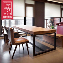 Solid wood dining table and chair simple hotel rectangular commercial industrial coffee table long table restaurant American log table