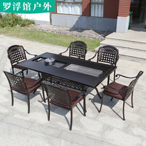 Outdoor barbecue table and chair combination courtyard garden iron cast aluminum terrace leisure table and chair outdoor non-smoking barbecue table and chair