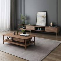 Hundred square Nordic simple all solid wood Japanese ash wood tea table TV cabinet combination small family living room tea table