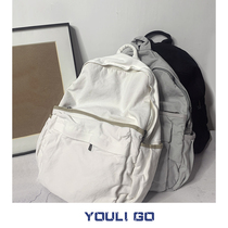 Japanese backpack lazy wind unprinted backpack washed solid color canvas bag couple hanging sense student schoolbag female wild