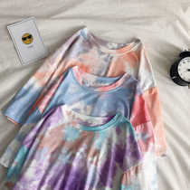 Summer loose short sleeve tie-dyed T-shirt female student dress Harajuku wind half-sleeve shirt on clothes tide