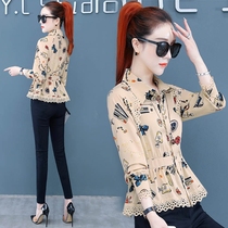 Long-sleeved chiffon printed small shirt shirt womens 2021 autumn new retro Korean womens western style top shirt size