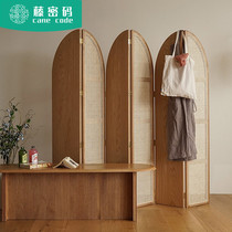 Rattan folding screen living room entrance partition homestay creative retro bedroom shade solid wood Net red screen ins