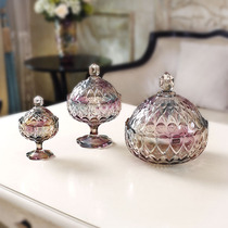 Crystal glassware sugar jar candy jar with lid living room ornaments European style high storage jar Nordic light luxury decoration