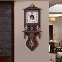 Living room Chinese wall clock home vintage clock classical wood antique clock semi-mechanical luxury decorative quartz clock