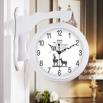 Nordic modern living room solid wood double-faced clock European fashion creative quartz clock American classic retro silent clock