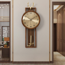 New Chinese solid wood wall clock home living room Metal Silent clock creative deer head decorative clock personality quartz clock