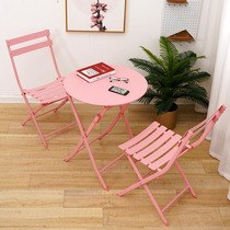 Simple Iron Art Balcony Table And Chairs Patio Suit Milk Tea Shop Combine Three Sets Nets Red Outdoor Table And Chairs Combined Fold