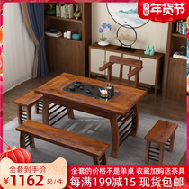 New Chinese tea table and chair combination small tea table solid wood one tea tray tea table kung fu tea table balcony Outdoor