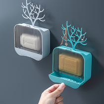 Light luxury soap box drain toilet punch-free wall-mounted soap box with lid flip laundry soap box soap rack