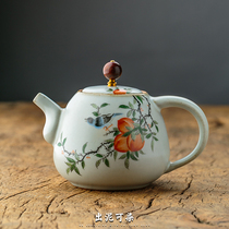 Mud can dye Ru kiln hand-painted small bubble teapot opening piece Jingdezhen pure handmade ceramic household kung fu tea kettle