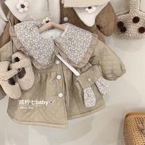 Girls winter padded jacket plus velvet thick coat 2022 new Korean version of the baby girl autumn and winter wool sweater warm cotton clothes