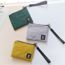 Pure Color Cute Little Deer Printed Canvas Han Edition Mobile Phone Bag Woman Wrist Hand-holding Portable Zero Wallet Coin Card Bag