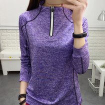 Spring and Summer Outdoor Womens quick-drying clothes sunscreen breathable stand collar base half zipper cardigan large size sports long sleeve T-shirt