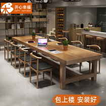 Industrial Wind Solid Wood Desk Long Table Log Rectangular Modern Minimalist Conference Table Strip Computer Table And Chairs Combination